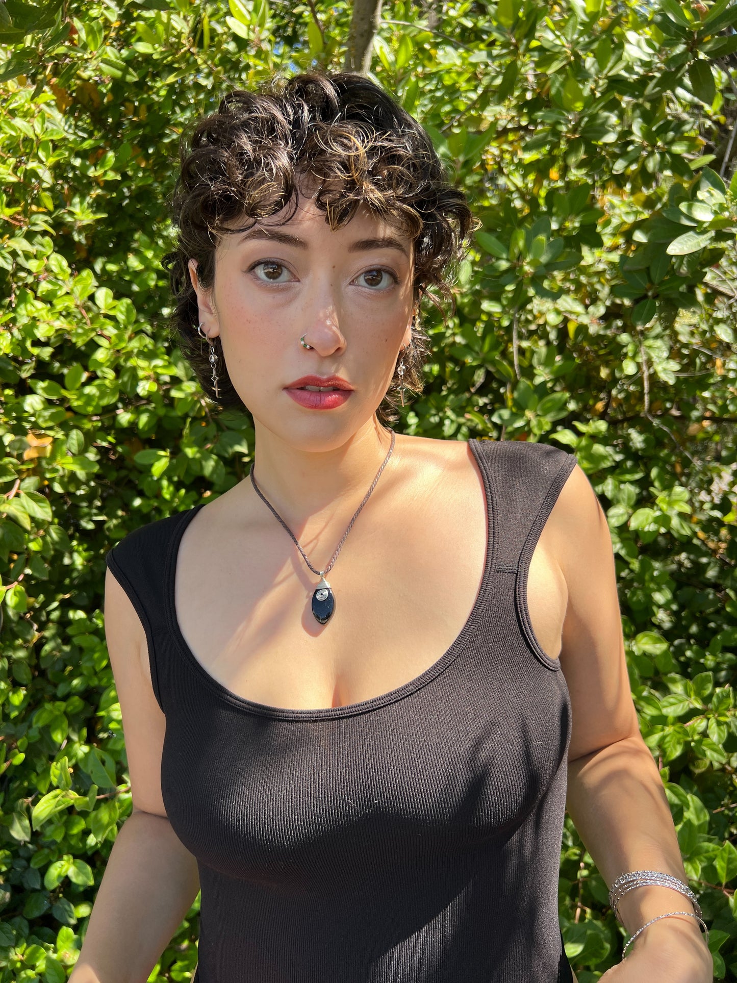 Mystic Marquise Necklace - Black Obsidian (silver cord)