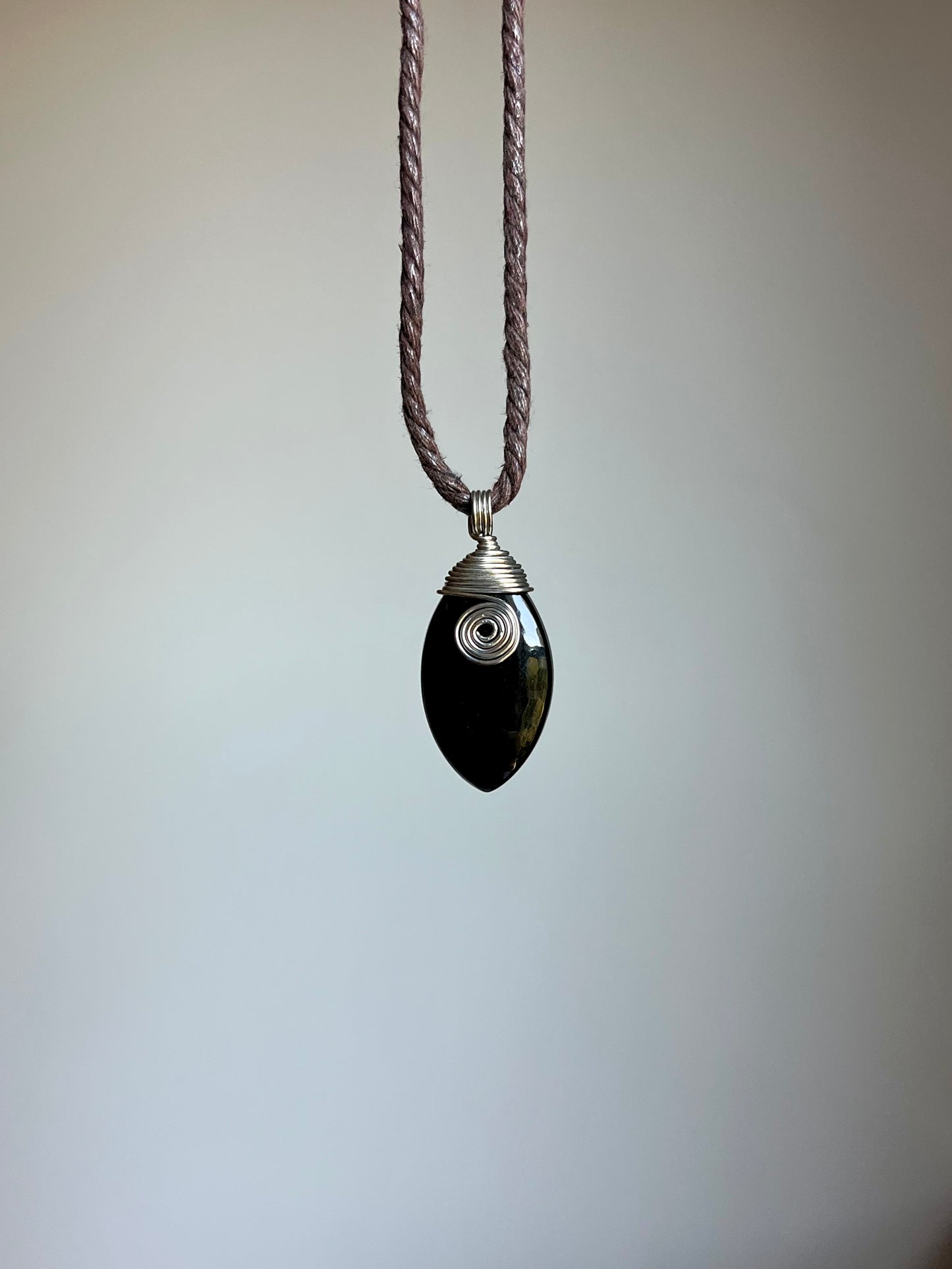 Mystic Marquise Necklace - Black Obsidian (silver cord)