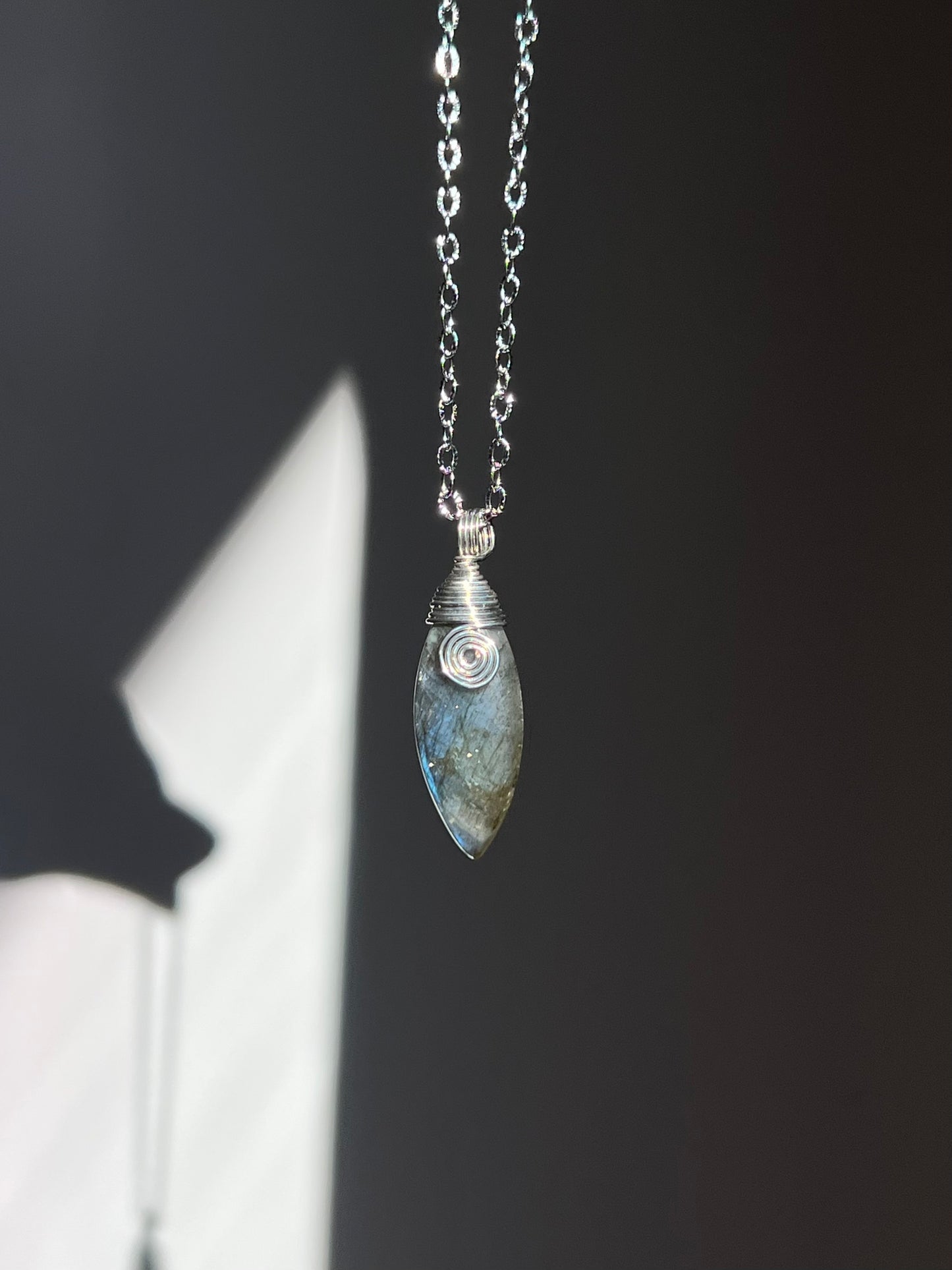 Mystic Marquise Necklace - Labradorite (silver chain)