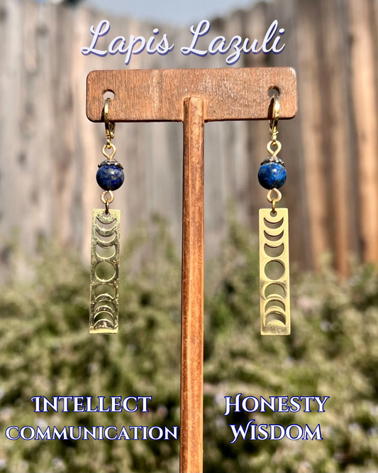 Moon Phase Huggies | Golden Lapis Lazuli