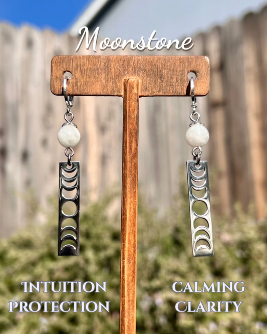 Moon Phase Huggies | Silver Moonstoone