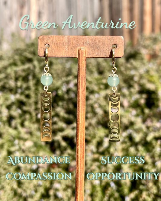 Moon Phase Huggies | Golden Green Aventurine