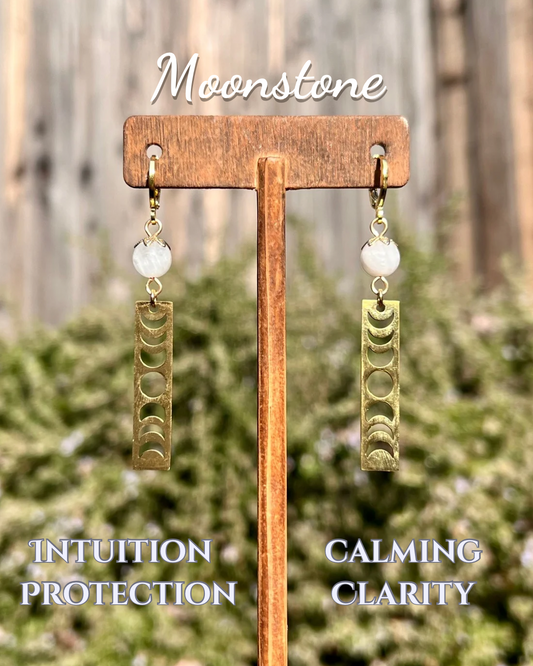 Moon Phase Huggies | Golden Moonstone