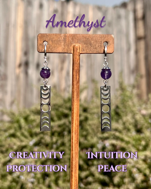 Moon Phase Huggies | Silver Amethyst