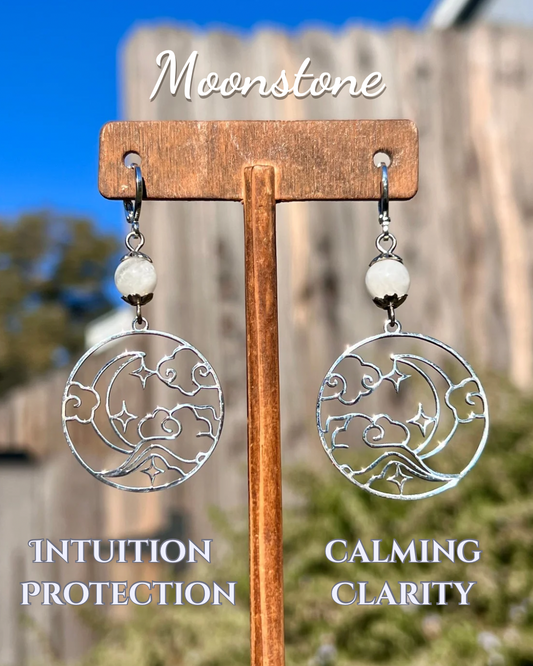 Silver Cloudy Night Huggies | Moonstone