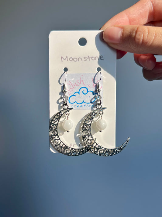 Crescent Moon Earrings | Silver Moonstone