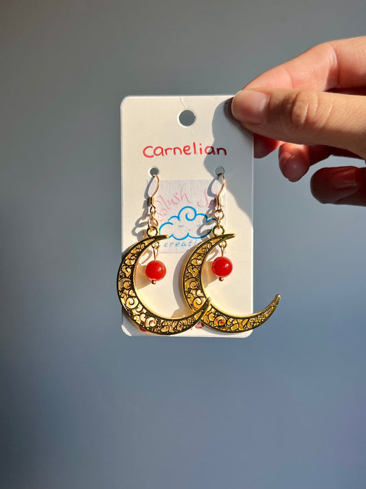 Crescent Moon Earrings | Golden Carnelian