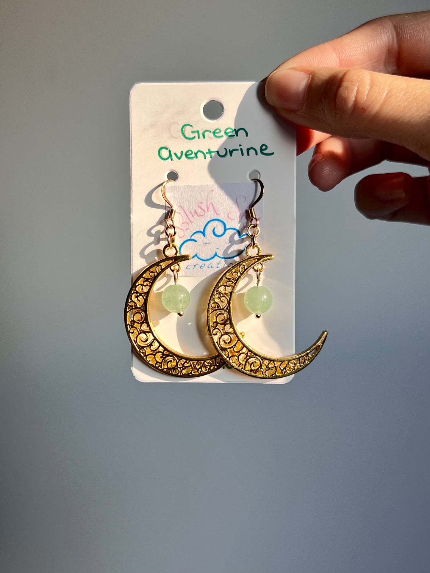 Crescent Moon Earrings | Golden Green Aventurine