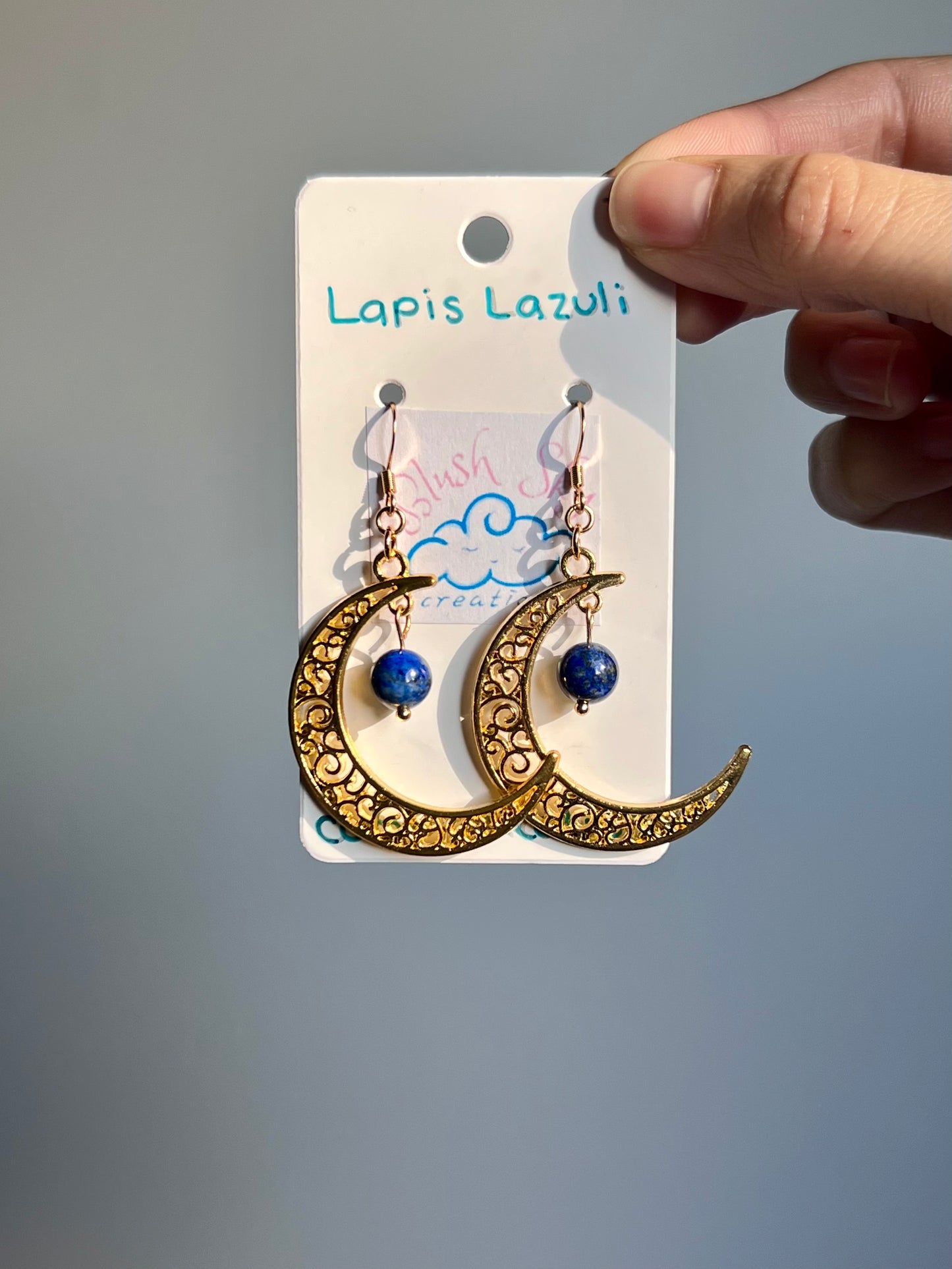 Crescent Moon Earrings | Golden Lapis Lazuli