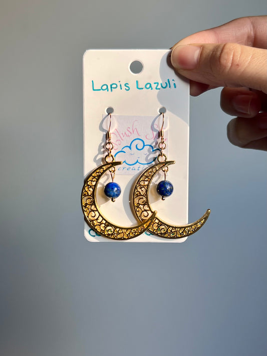 Crescent Moon Earrings | Golden Lapis Lazuli