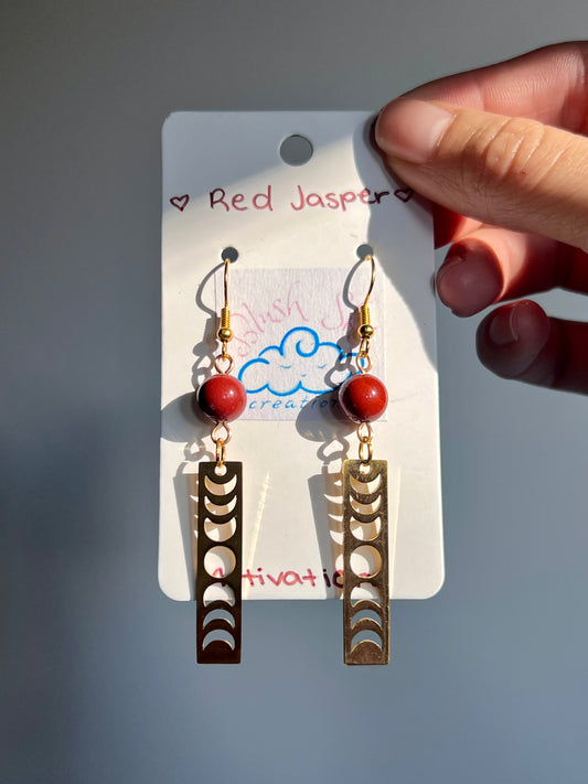 Moon Phase Earrings | Golden Red Jasper