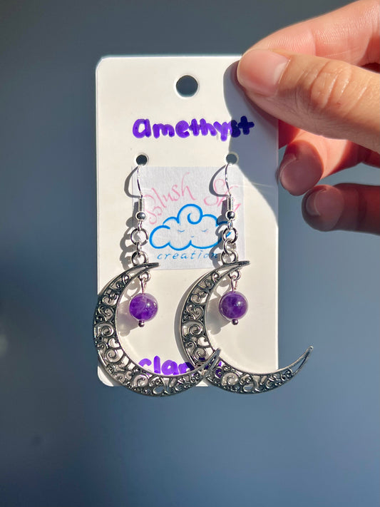 Crescent Moon Earrings | Silver Amethyst