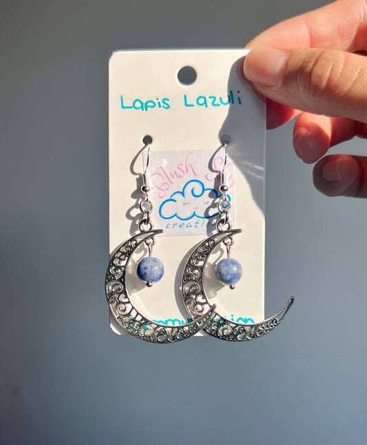 Crescent Moon Earrings | Silver Lapis Lazuli