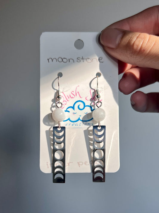 Moon Phase Earrings | Silver Moonstone
