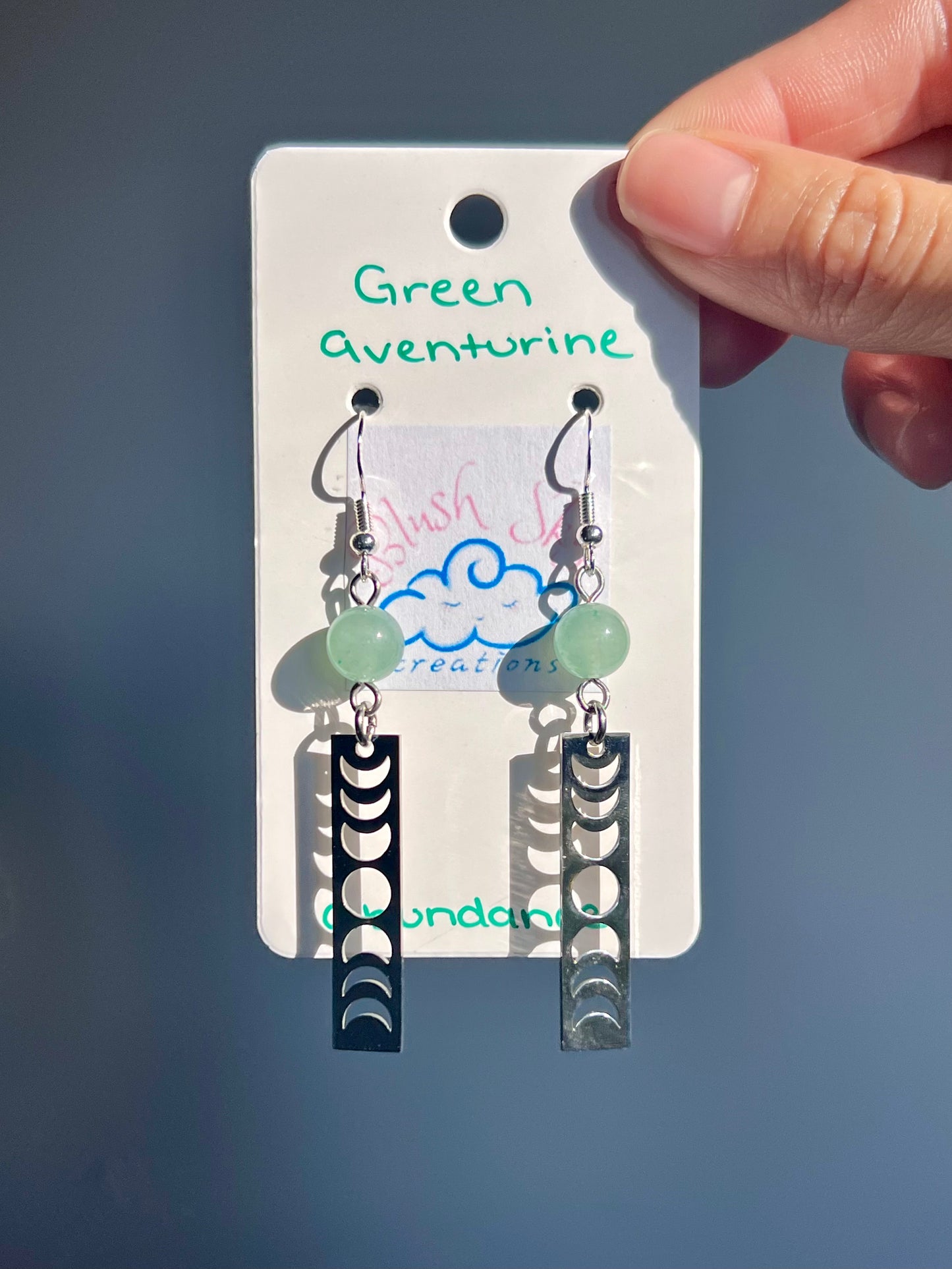 Moon Phase Earrings | Silver Green Aventurine