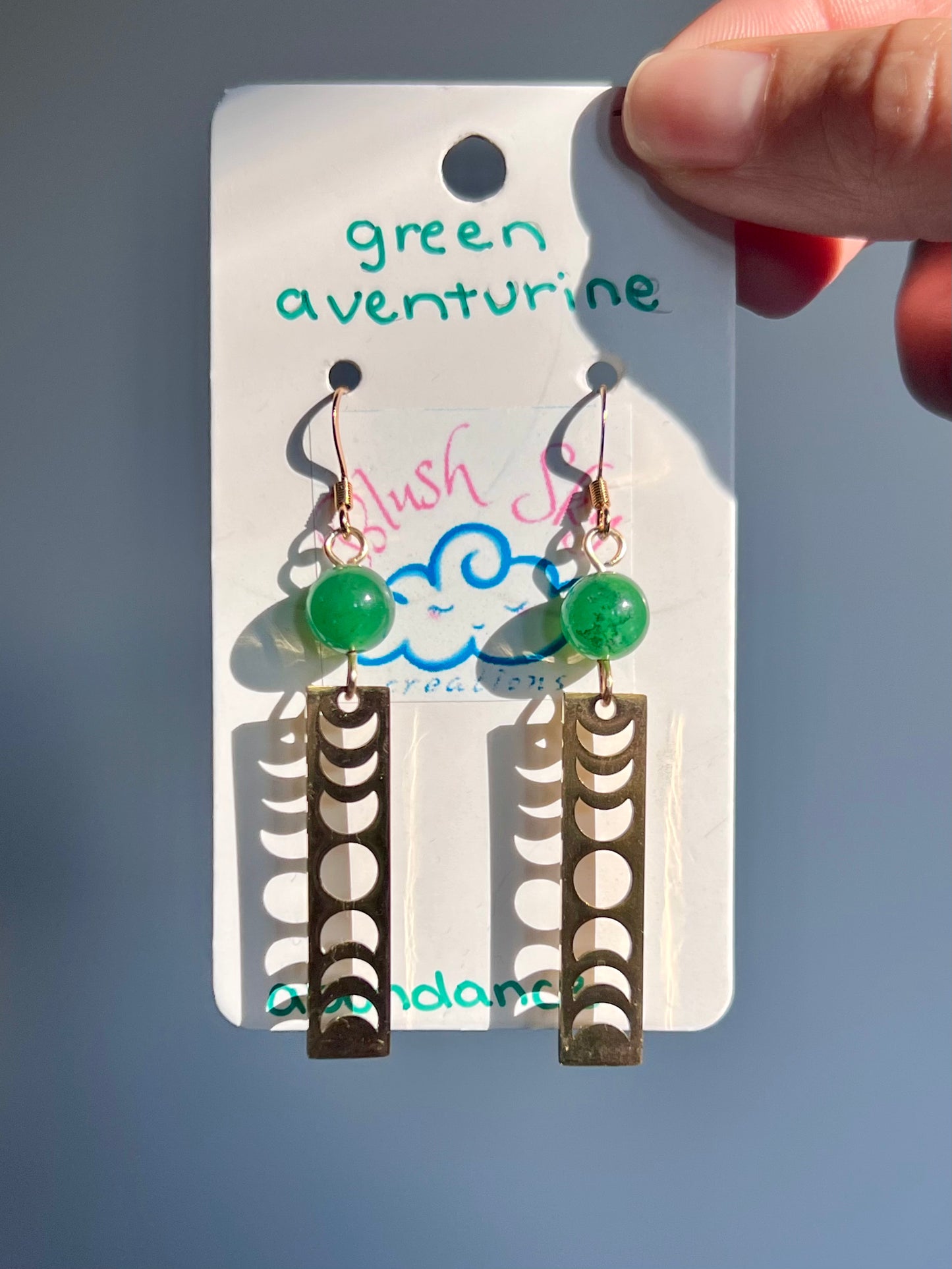 Moon Phase Earrings| Golden Green Aventurine