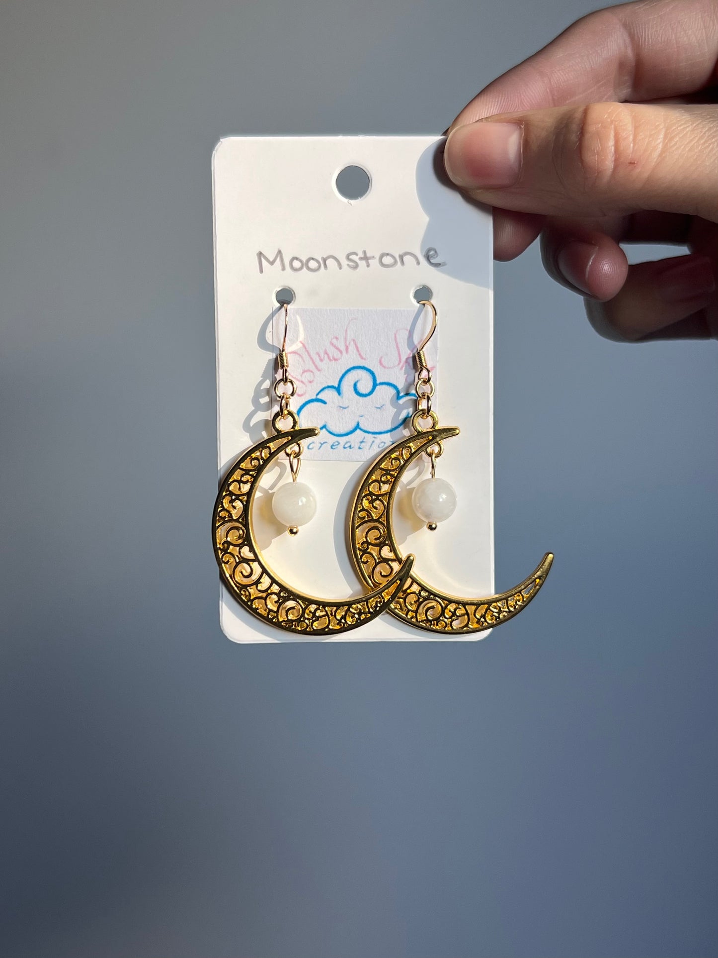 Crescent Moon Earrings | Golden Moonstone
