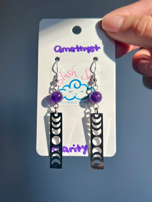 Moon Phase Earrings | Silver Amethyst