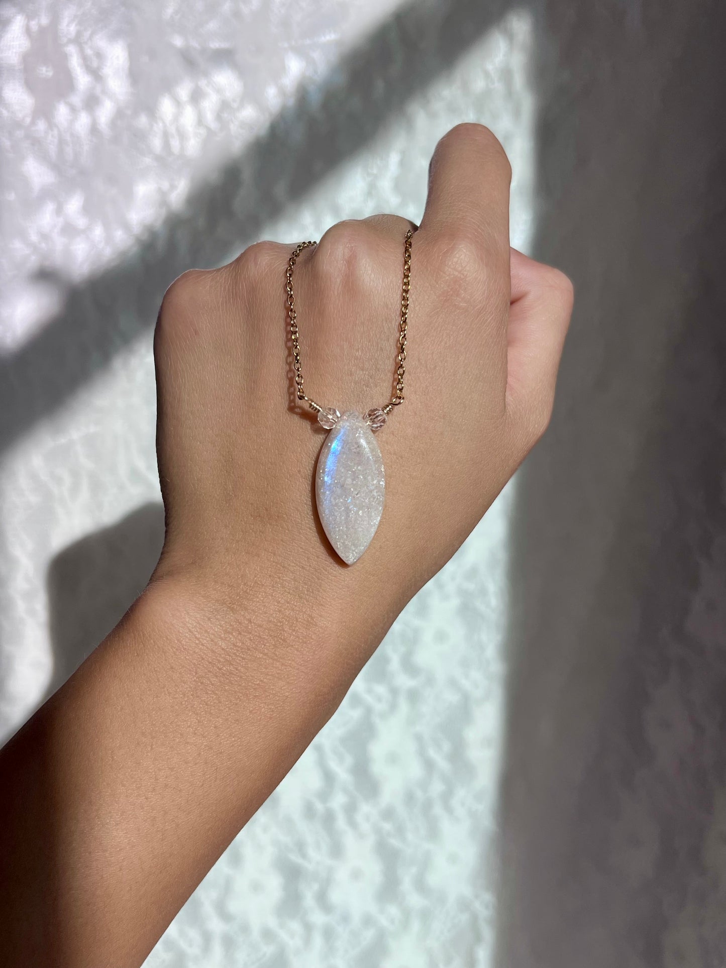 Mystic Marquise Necklace - Rainbow Moonstone