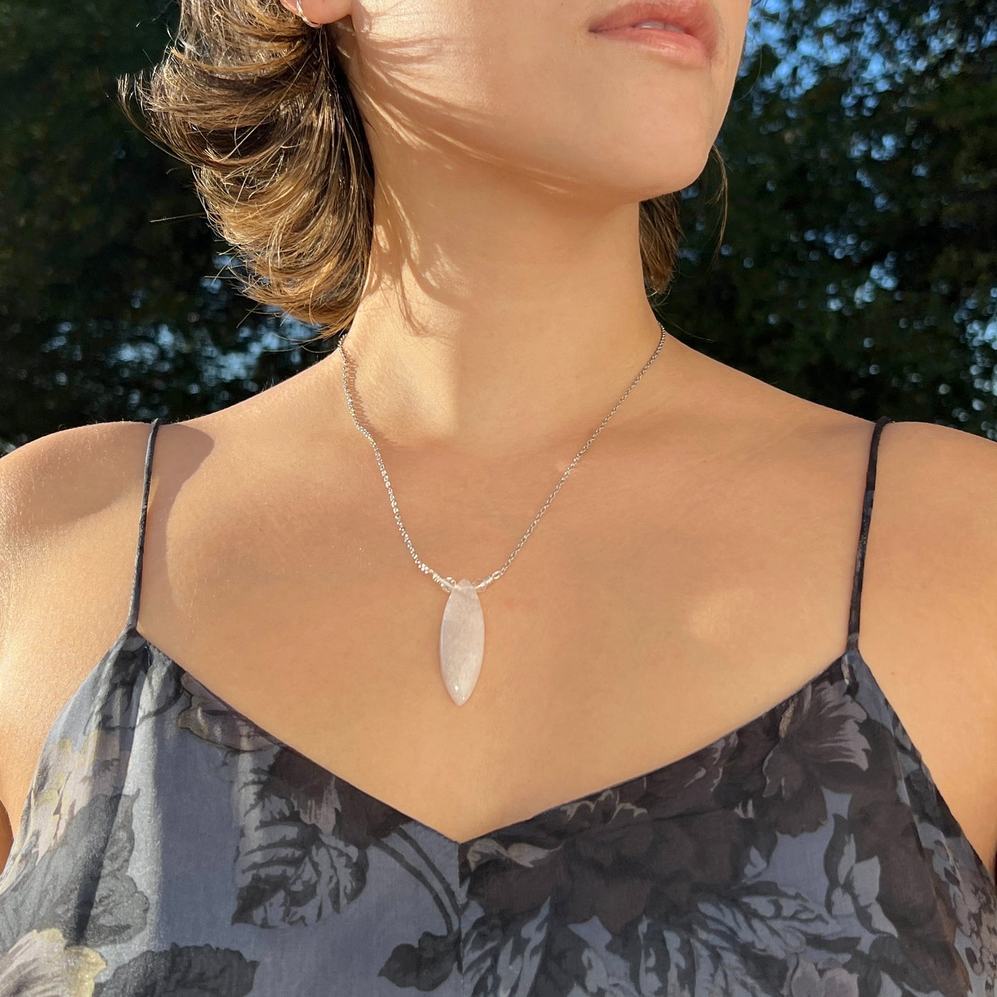 Mystic Marquise Necklace - Rainbow Moonstone