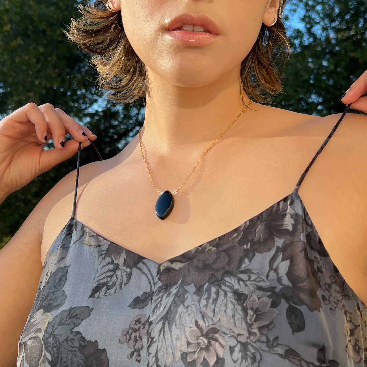 Mystic Marquise Necklace - Black Obsidian