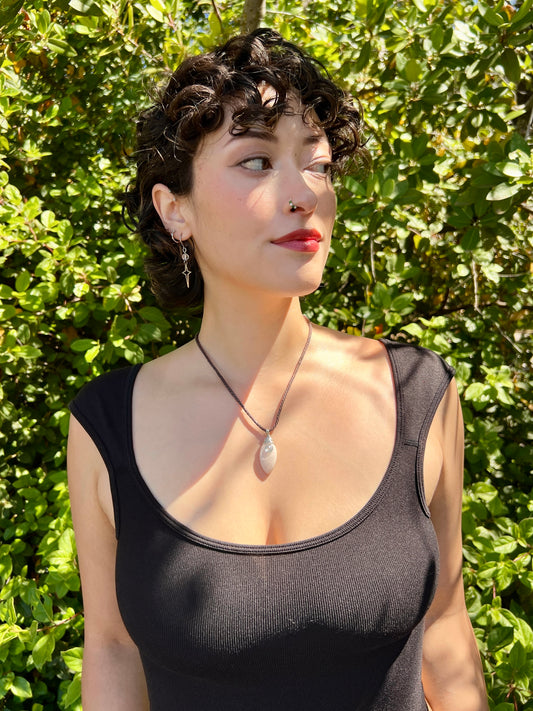Mystic Marquise Necklace - Rainbow Moonstone (silver cord)