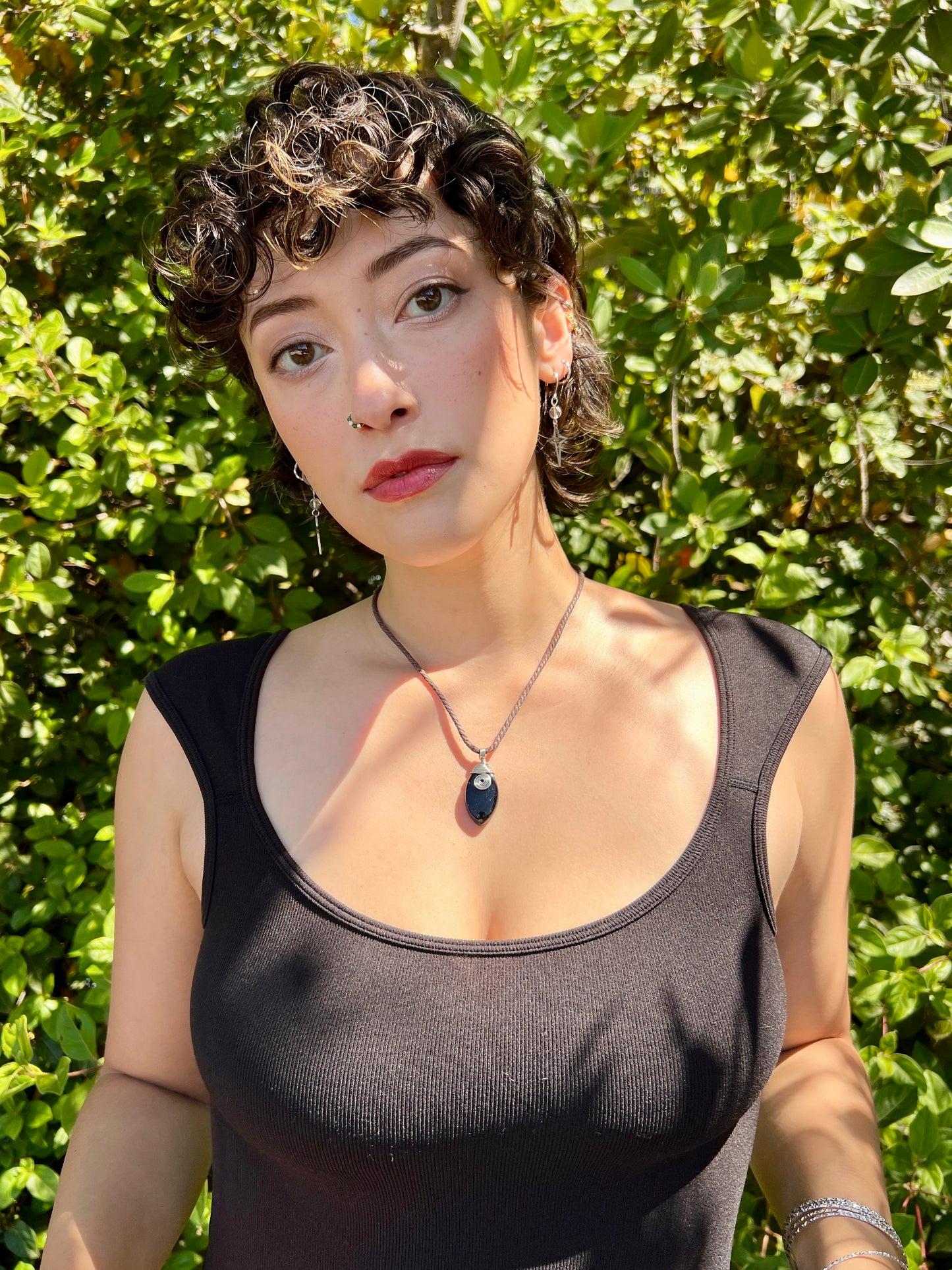 Mystic Marquise Necklace - Black Obsidian (silver cord)