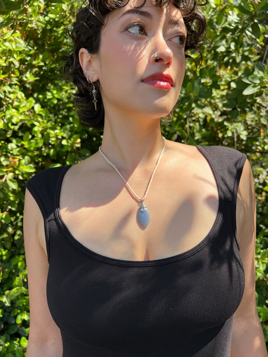 Mystic Marquise Necklace - Angelite (silver cord)