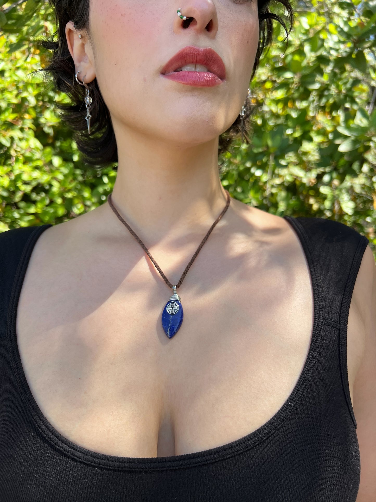 Mystic Marquise Necklace - Lapis Lazuli (silver cord)