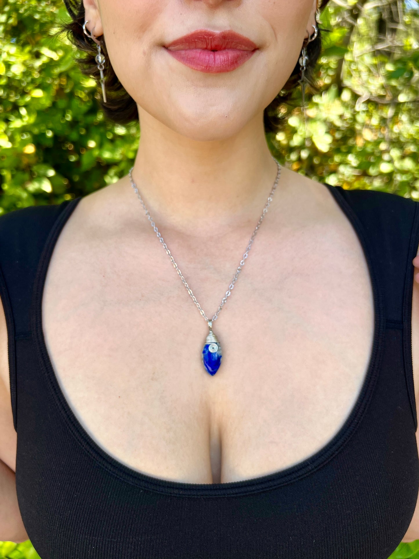 Mystic Marquise Necklace - Lapis Lazuli (silver chain)