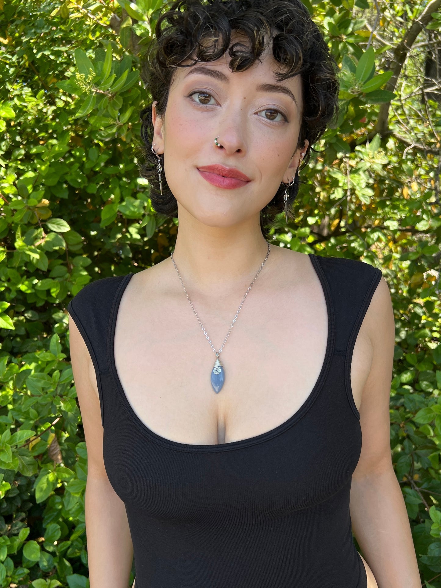Mystic Marquise Necklace - Angelite (silver chain)
