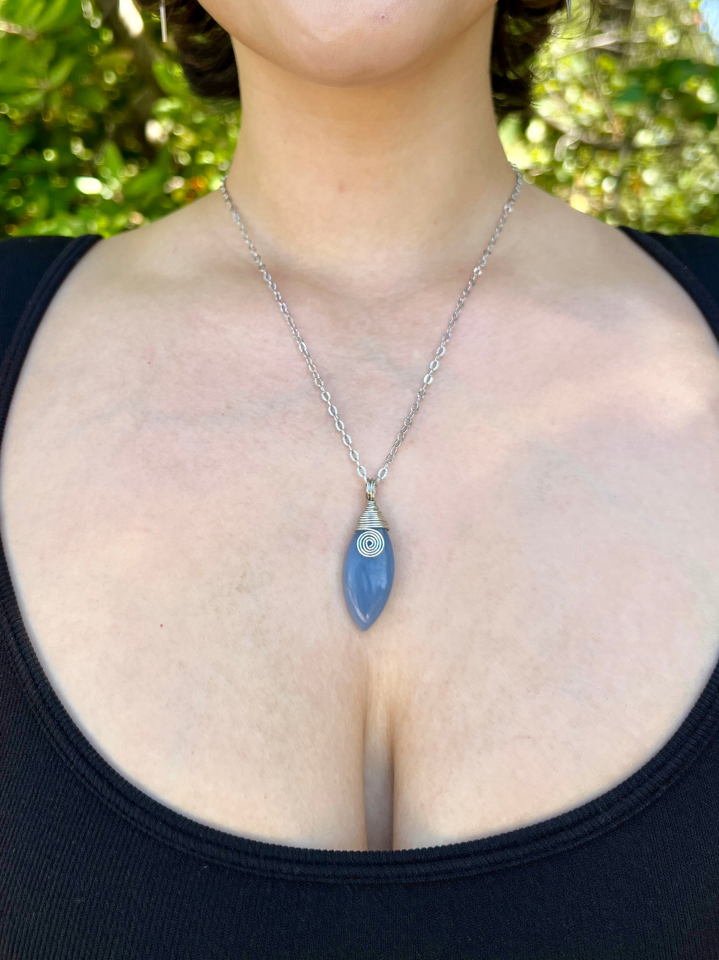 Mystic Marquise Necklace - Angelite (silver chain)