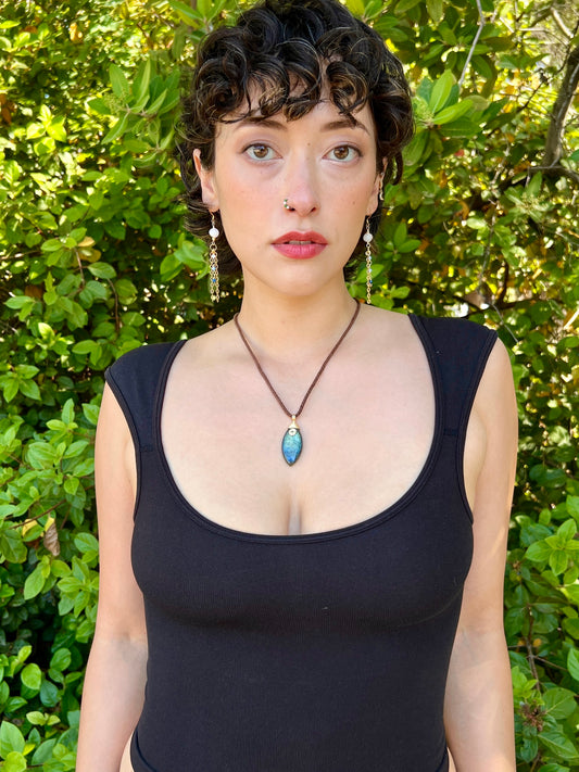 Mystic Marquise Necklace - Labradorite (gold cord)