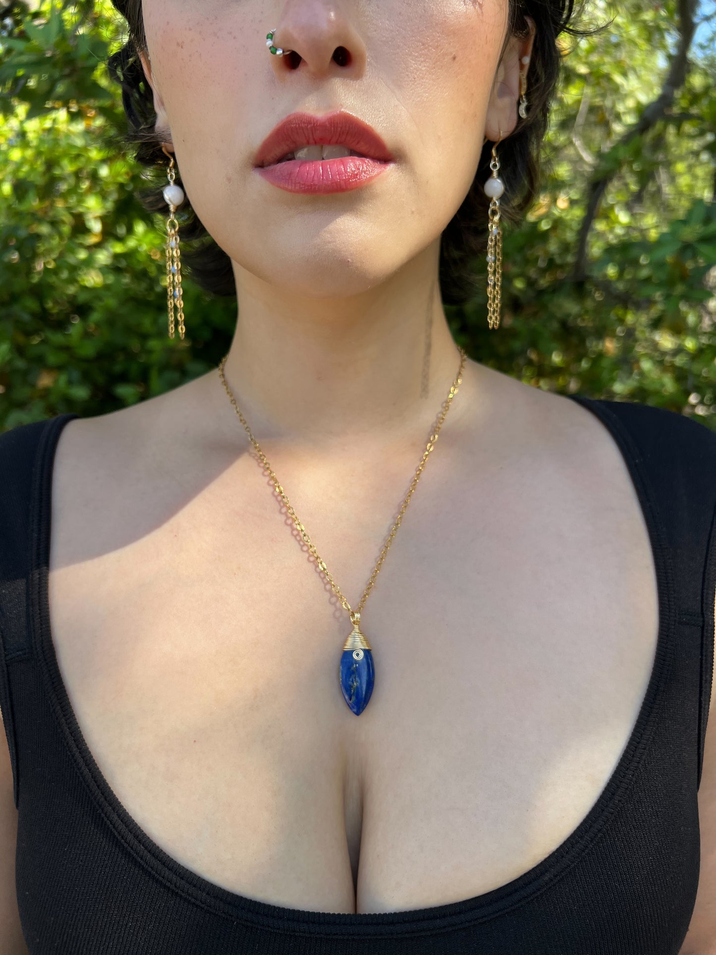 Mystic Marquise Necklace - Lapis Lazuli (gold chain)