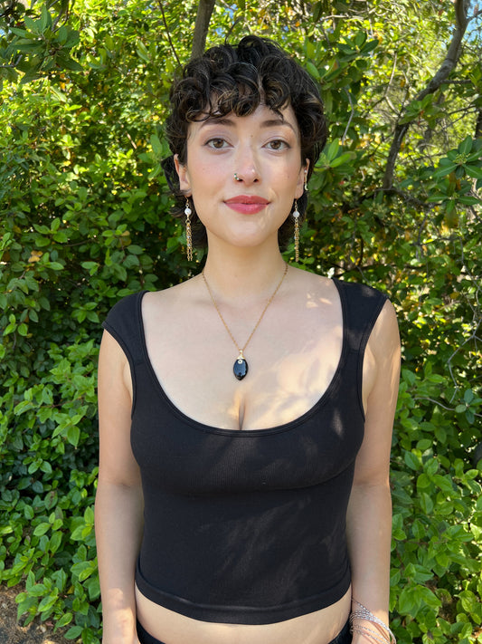Mystic Marquise Necklace - Black Obsidian (gold chain)
