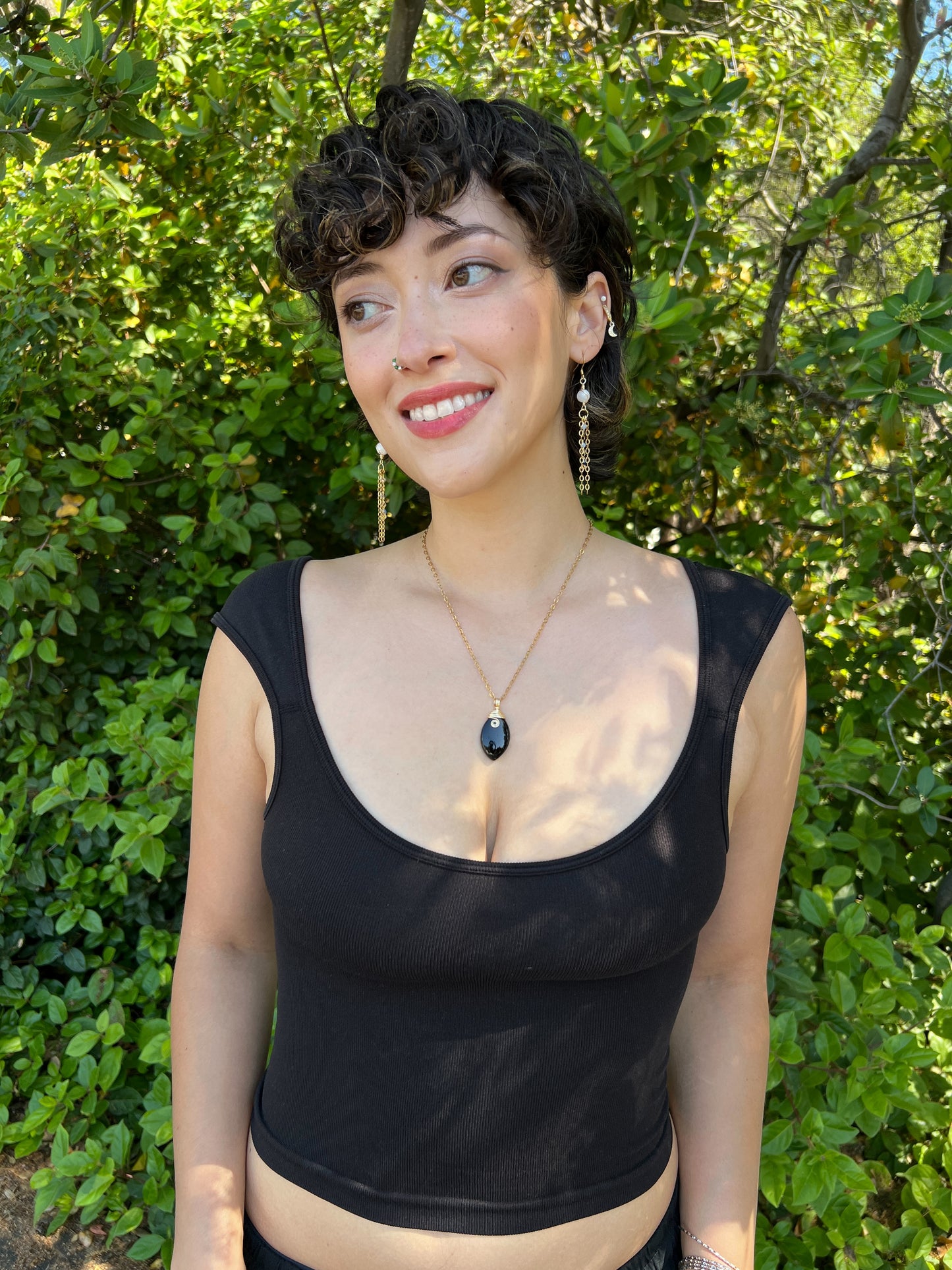 Mystic Marquise Necklace - Black Obsidian (gold chain)