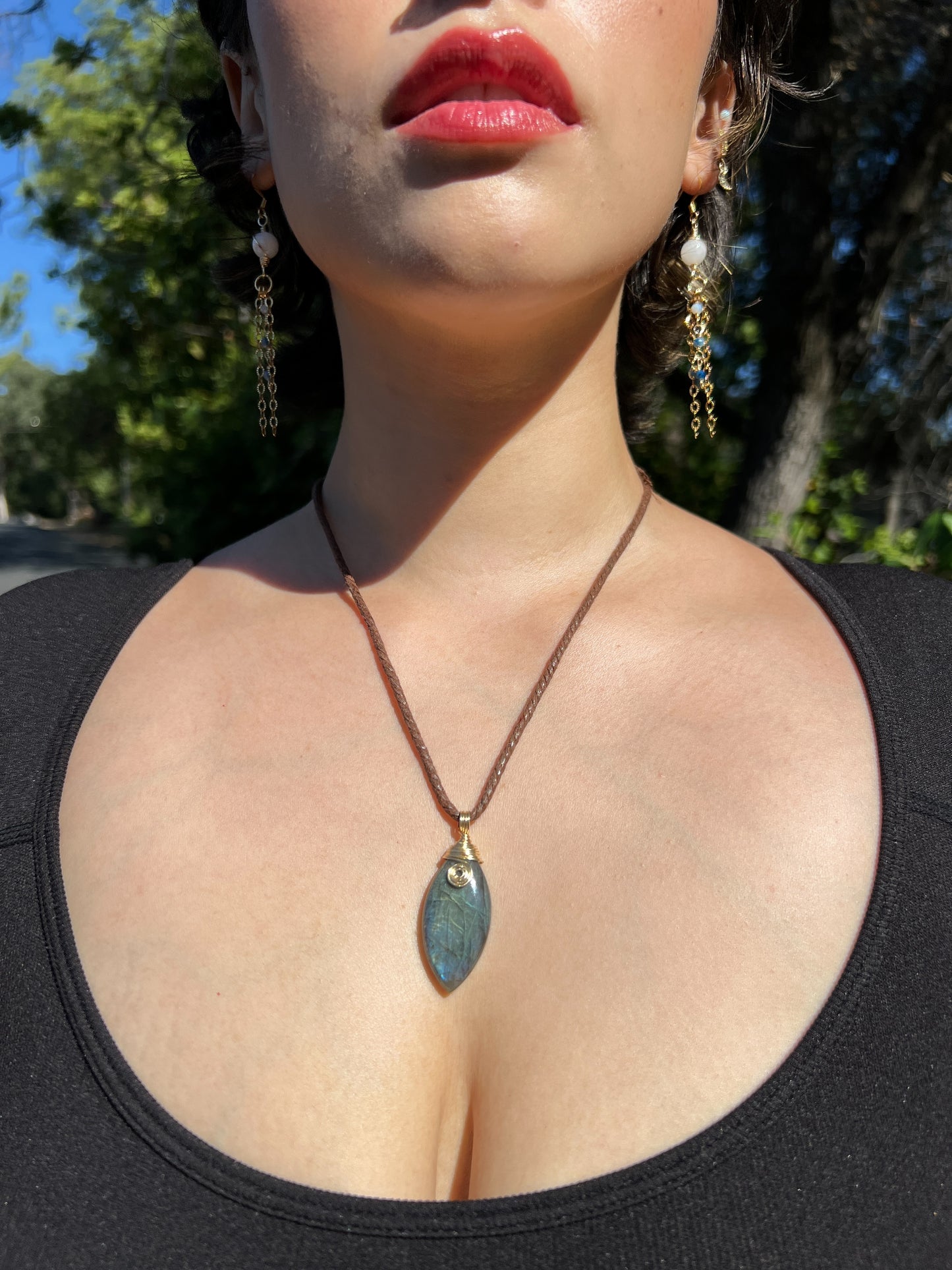 Mystic Marquise Necklace - Labradorite (gold cord)
