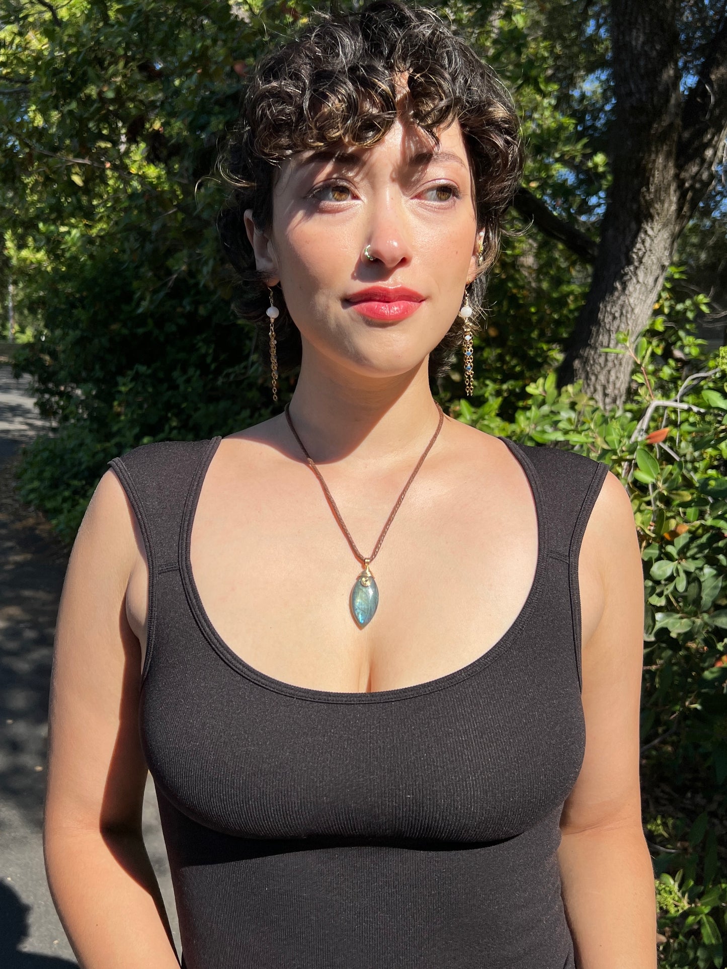 Mystic Marquise Necklace - Labradorite (gold cord)