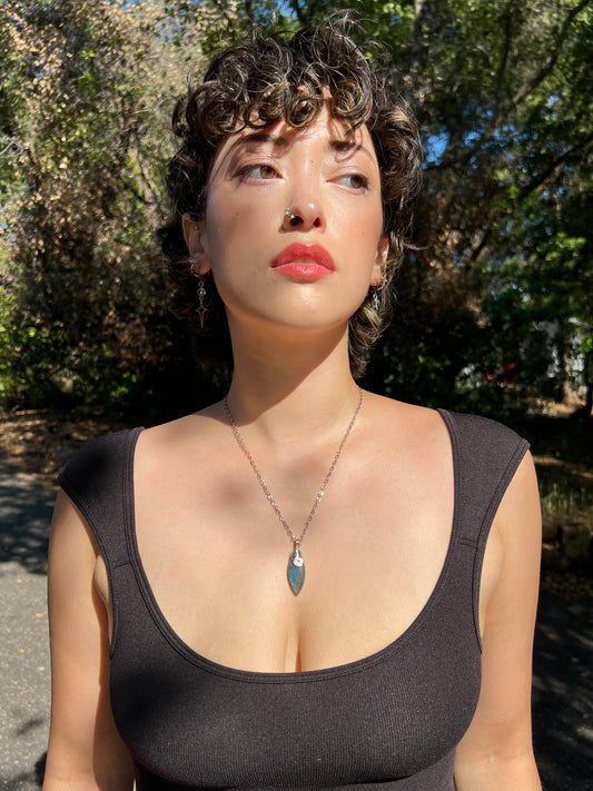 Mystic Marquise Necklace - Labradorite (silver chain)