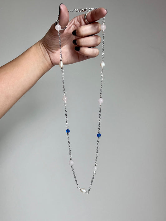Orbit Necklace - Rose Quartz & Freshwater Pearl