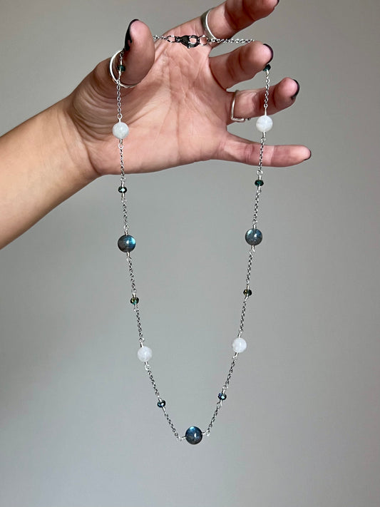 Orbit Necklace - Labradorite & Moonstone