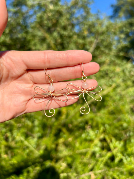 Rose Quartz Dragonflies | Gold