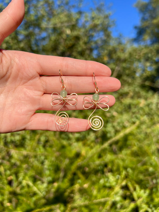 Green Aventurine Dragonflies | Gold