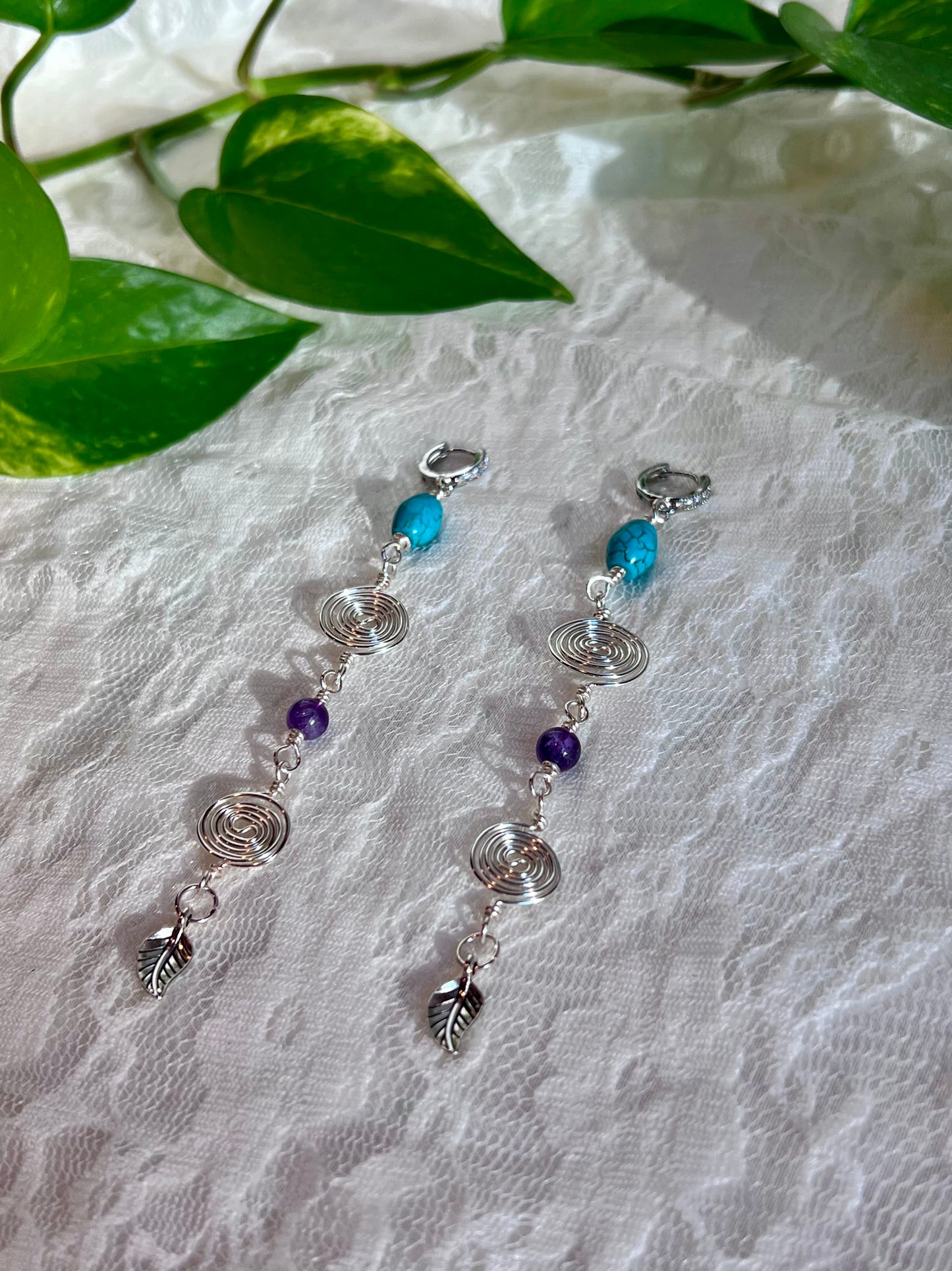 Spiral Huggies - Turquoise & Amethyst