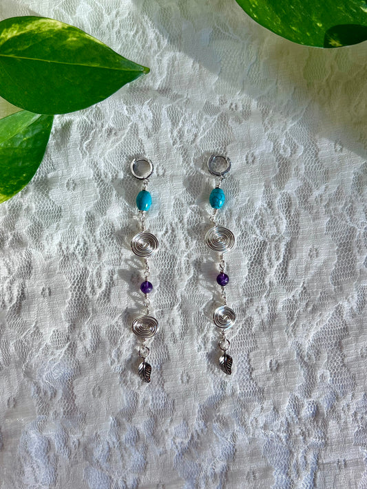 Spiral Huggies - Turquoise & Amethyst