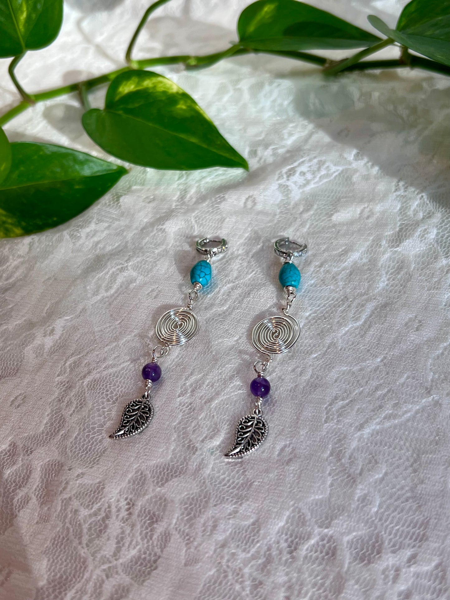 Spiral Huggies - Turquoise & Amethyst