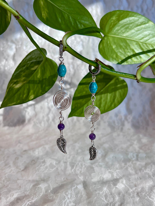 Spiral Huggies - Turquoise & Amethyst