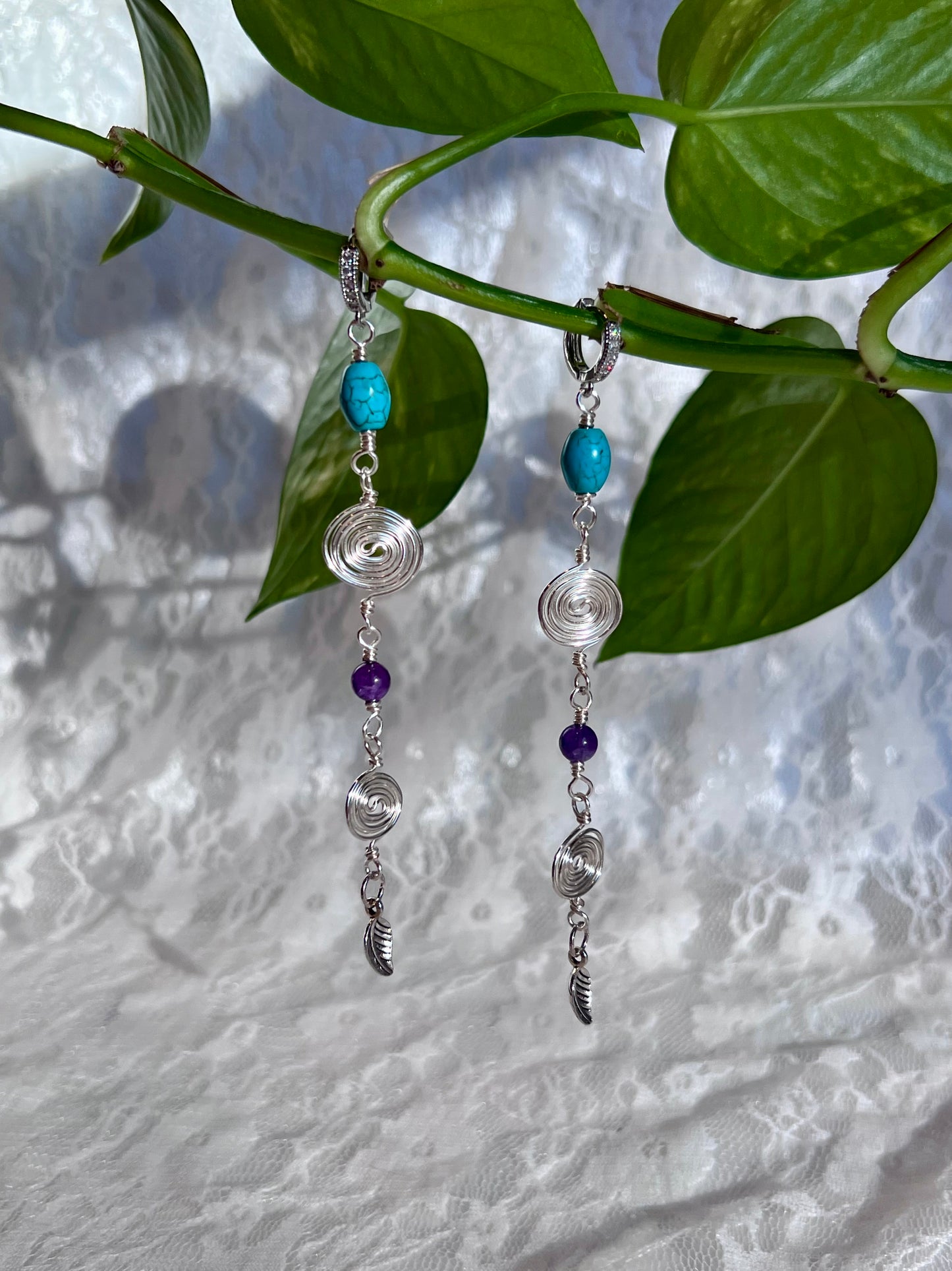 Spiral Huggies - Turquoise & Amethyst