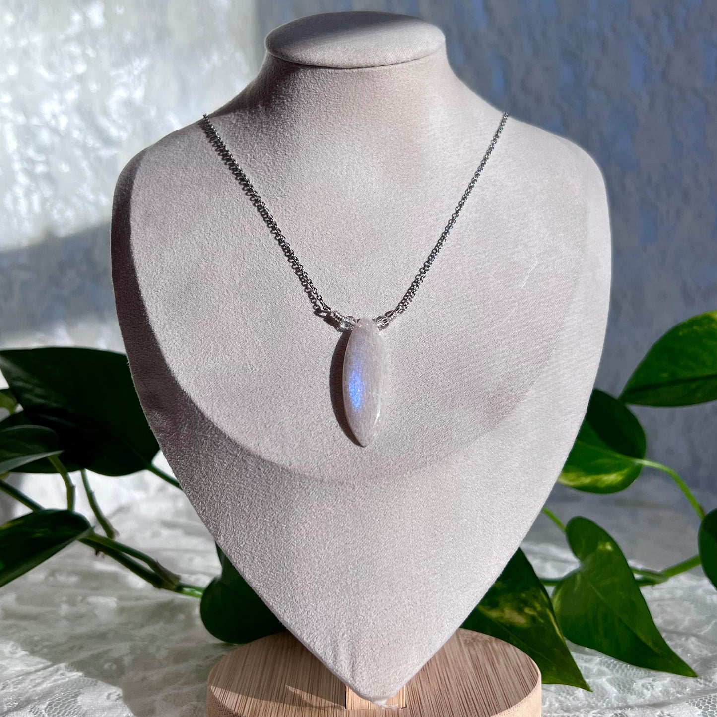 Mystic Marquise Necklace - Rainbow Moonstone