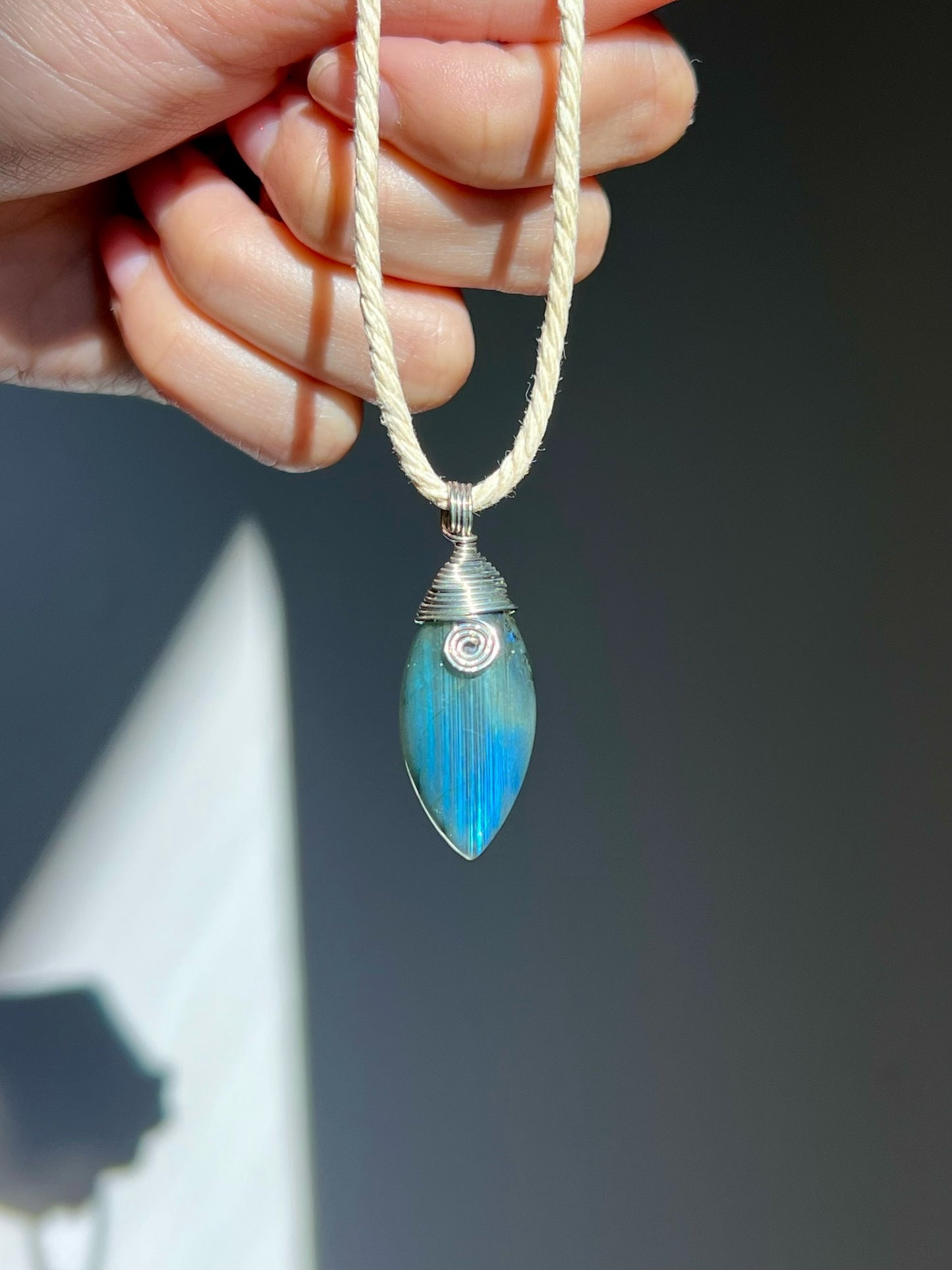 Mystic Marquise Necklace - Labradorite (silver cord)